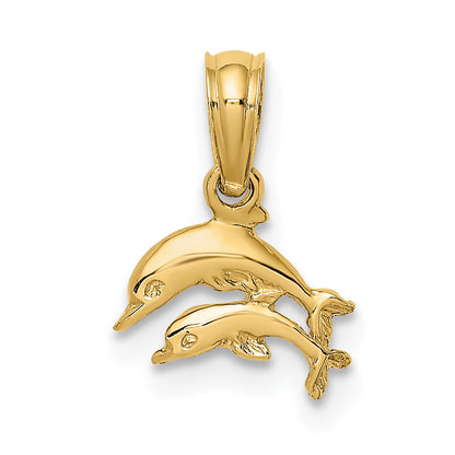 10K Yellow Gold 10K 2-D Mini Double Dolphins Swimming Charm