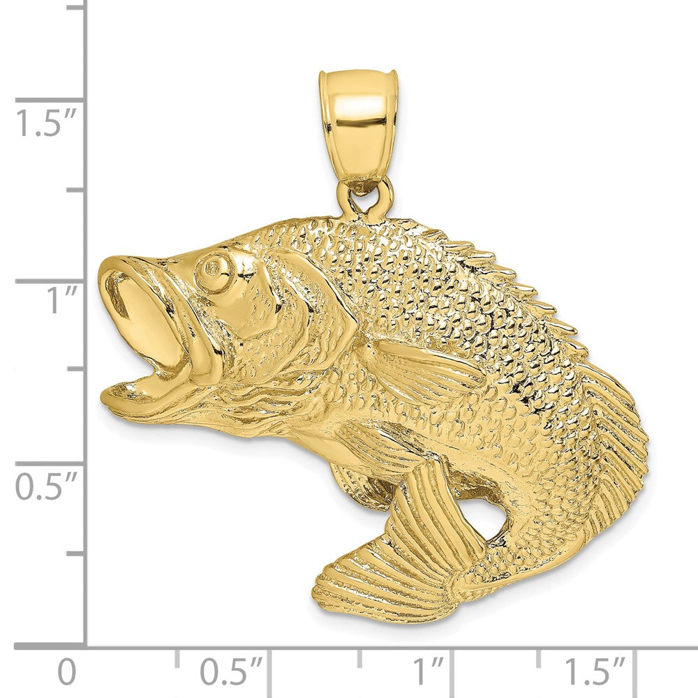 10K Yellow Gold 10K 2-D Bass Fish Jumping Charm