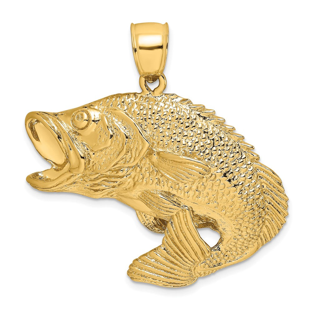 10K Yellow Gold 10K 2-D Bass Fish Jumping Charm