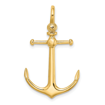 10K Yellow Gold 10K 3-D Anchor W/ Shackle Bail Charm