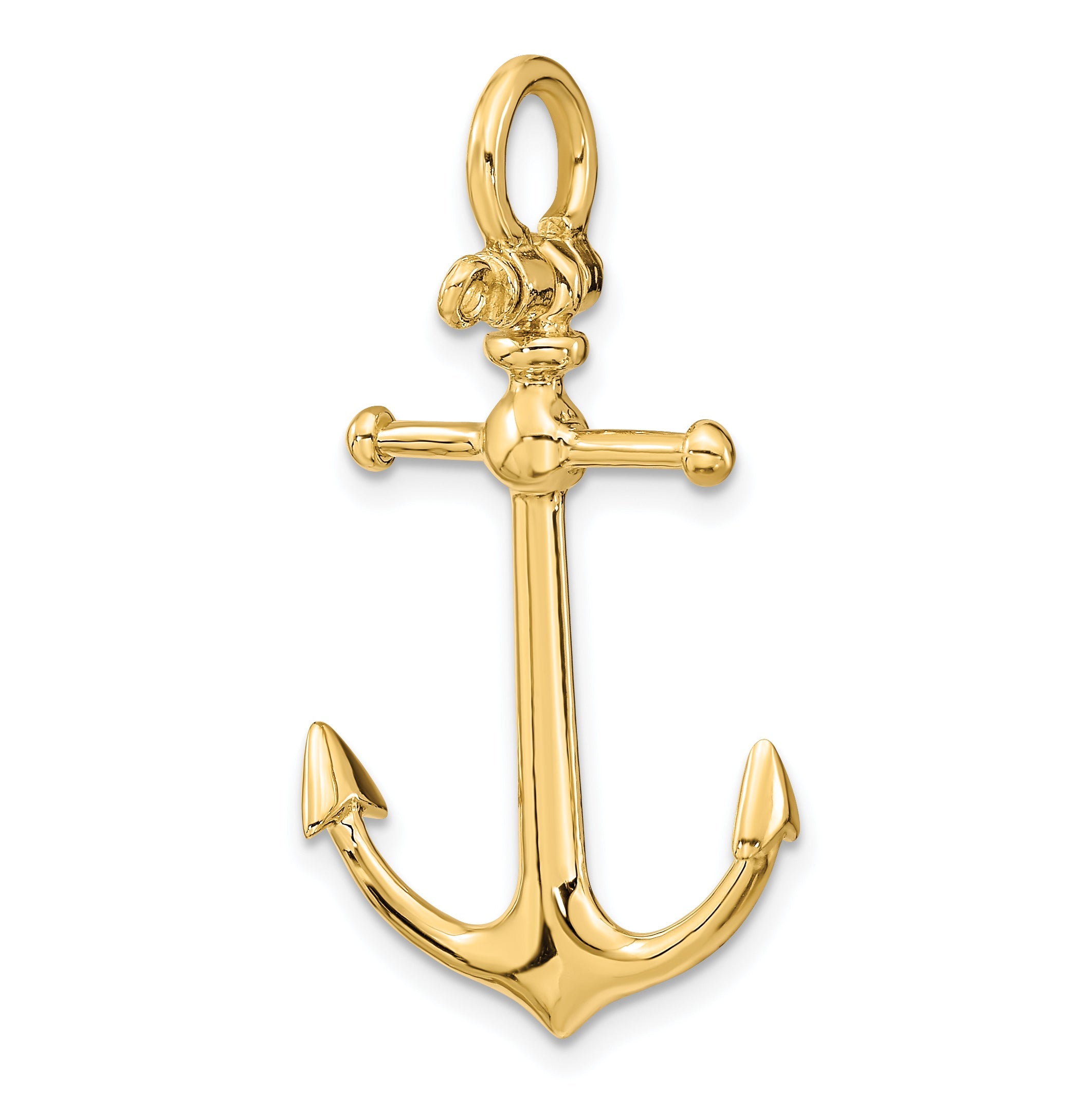 10K Yellow Gold 10K 3-D Anchor W/ Shackle Bail Charm