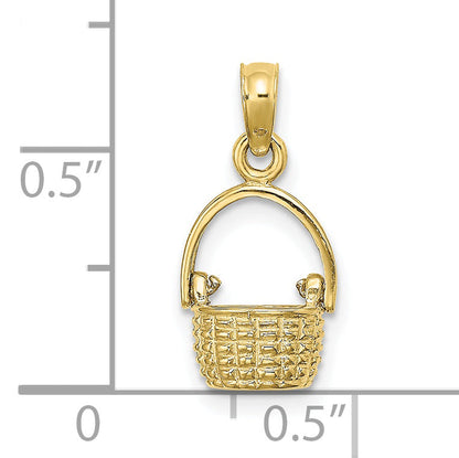 10K Yellow Gold 10K 3-D Moveable Handle Basket Charm