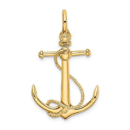 10K Yellow Gold 10K 3-D Anchor W/Long T Bar And Shackle Bail Charm