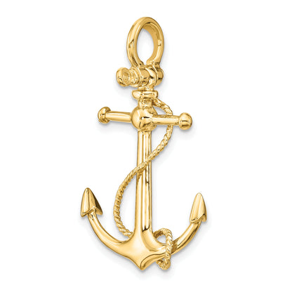 10K Yellow Gold 10K 3-D Anchor W/Long T Bar And Shackle Bail Charm