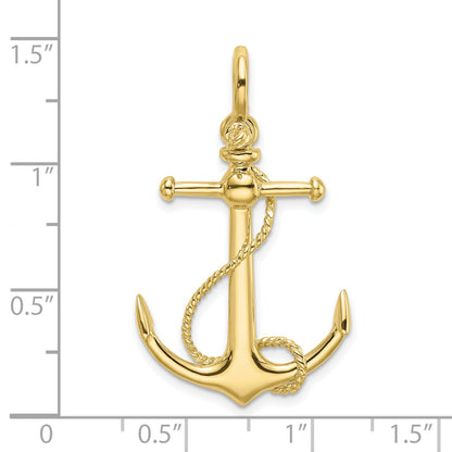 10K Yellow Gold 10K 3-D Anchor W/Long T Bar And Shackle Bail Charm