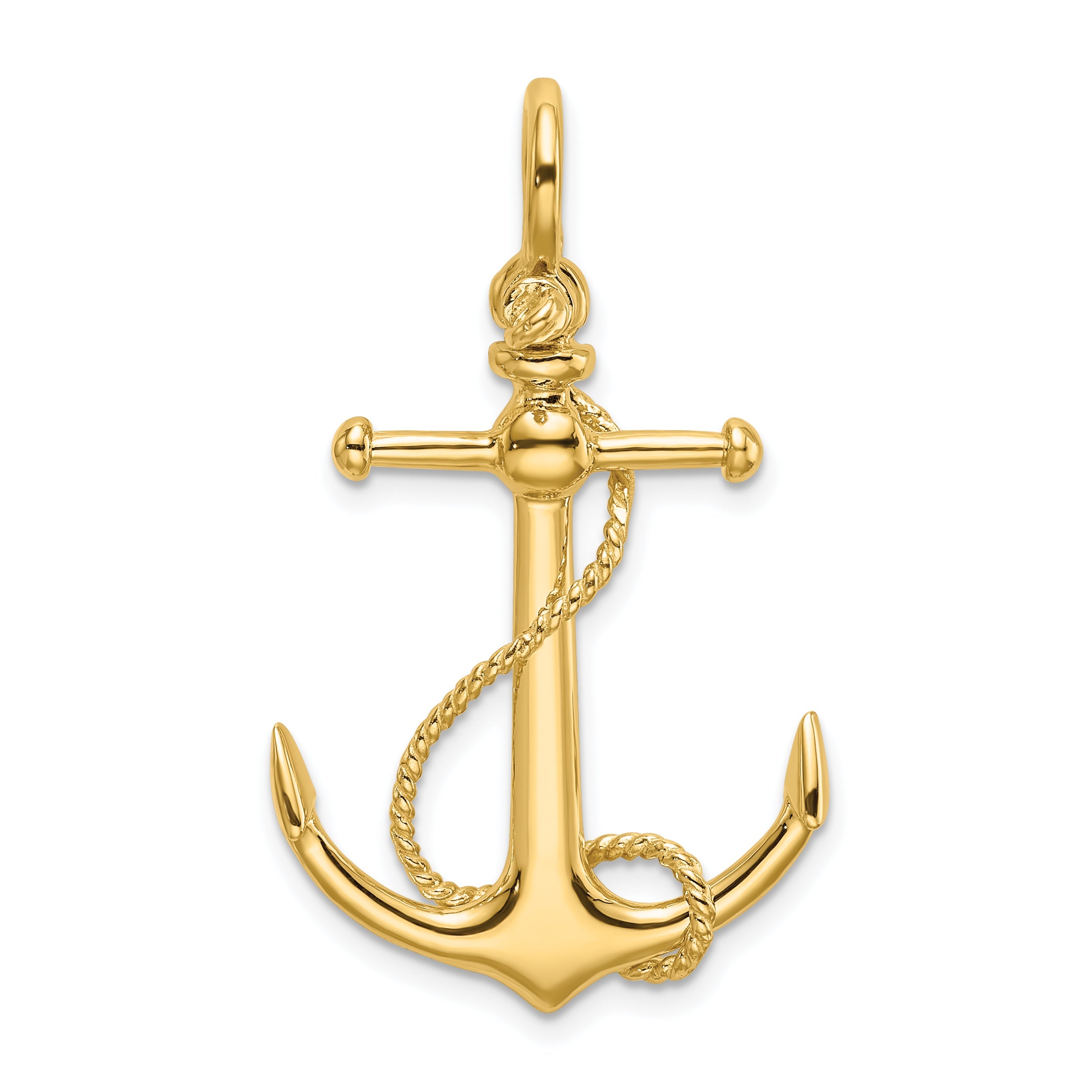10K Yellow Gold 10K 3-D Anchor W/Long T Bar And Shackle Bail Charm