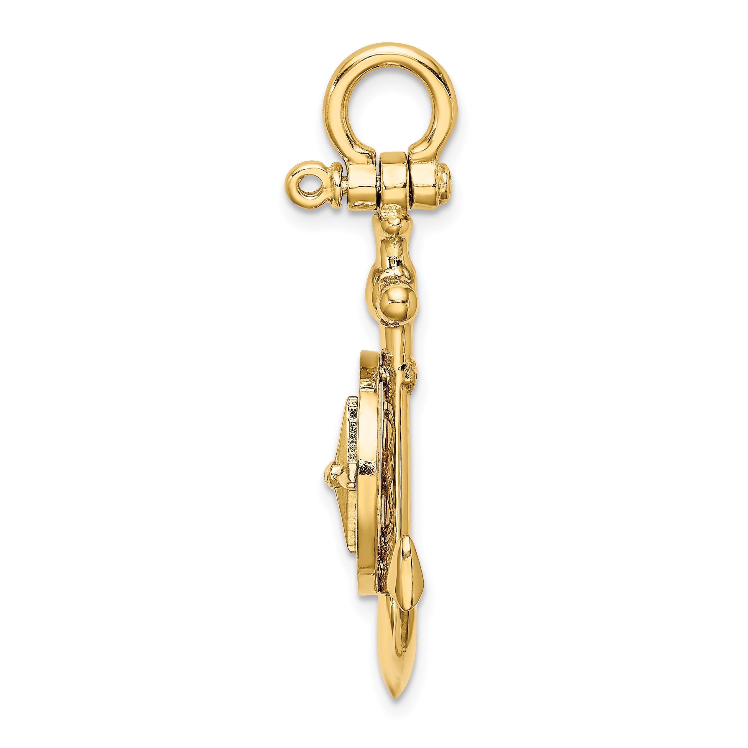 10K Yellow Gold 10K 3-D Small Anchor W/ Nautical Compass Charm