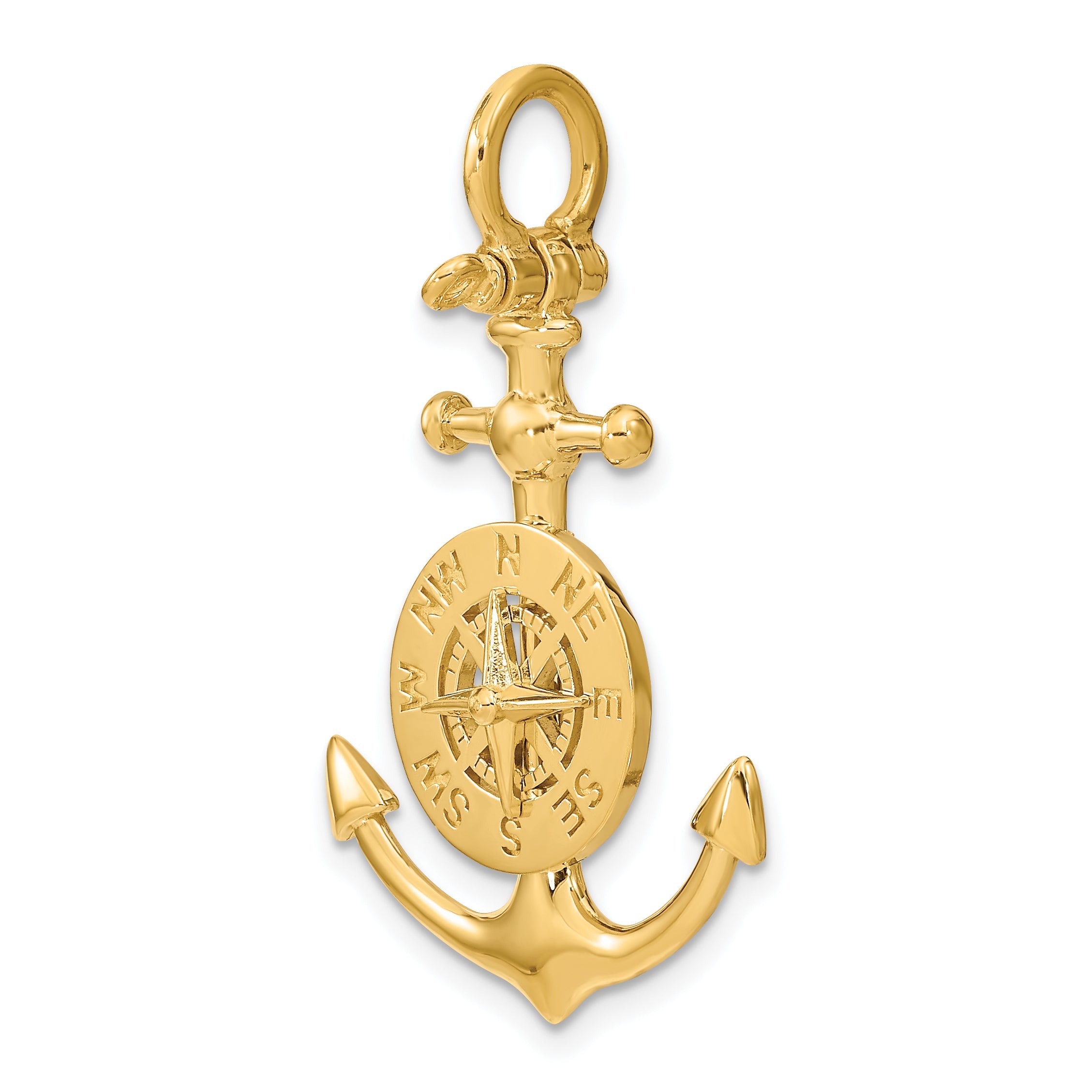 10K Yellow Gold 10K 3-D Small Anchor W/ Nautical Compass Charm