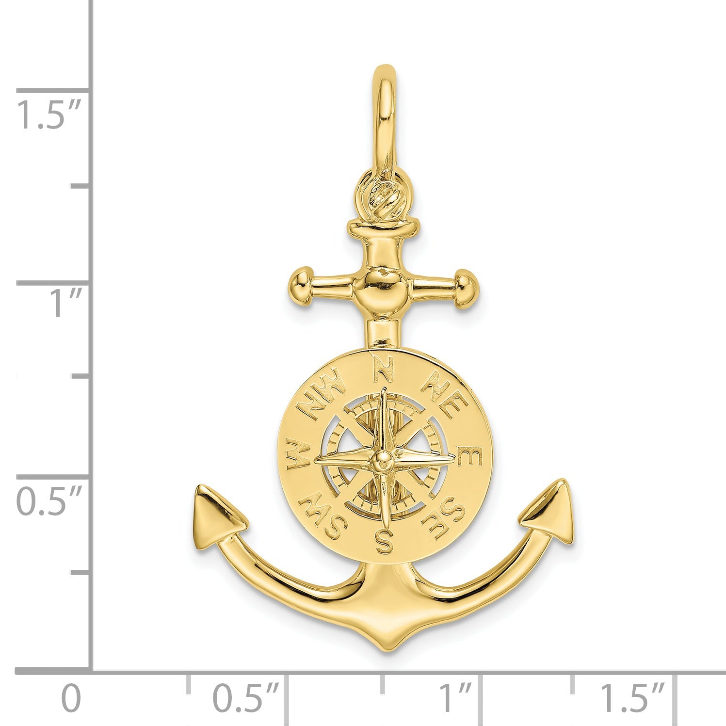 10K Yellow Gold 10K 3-D Small Anchor W/ Nautical Compass Charm