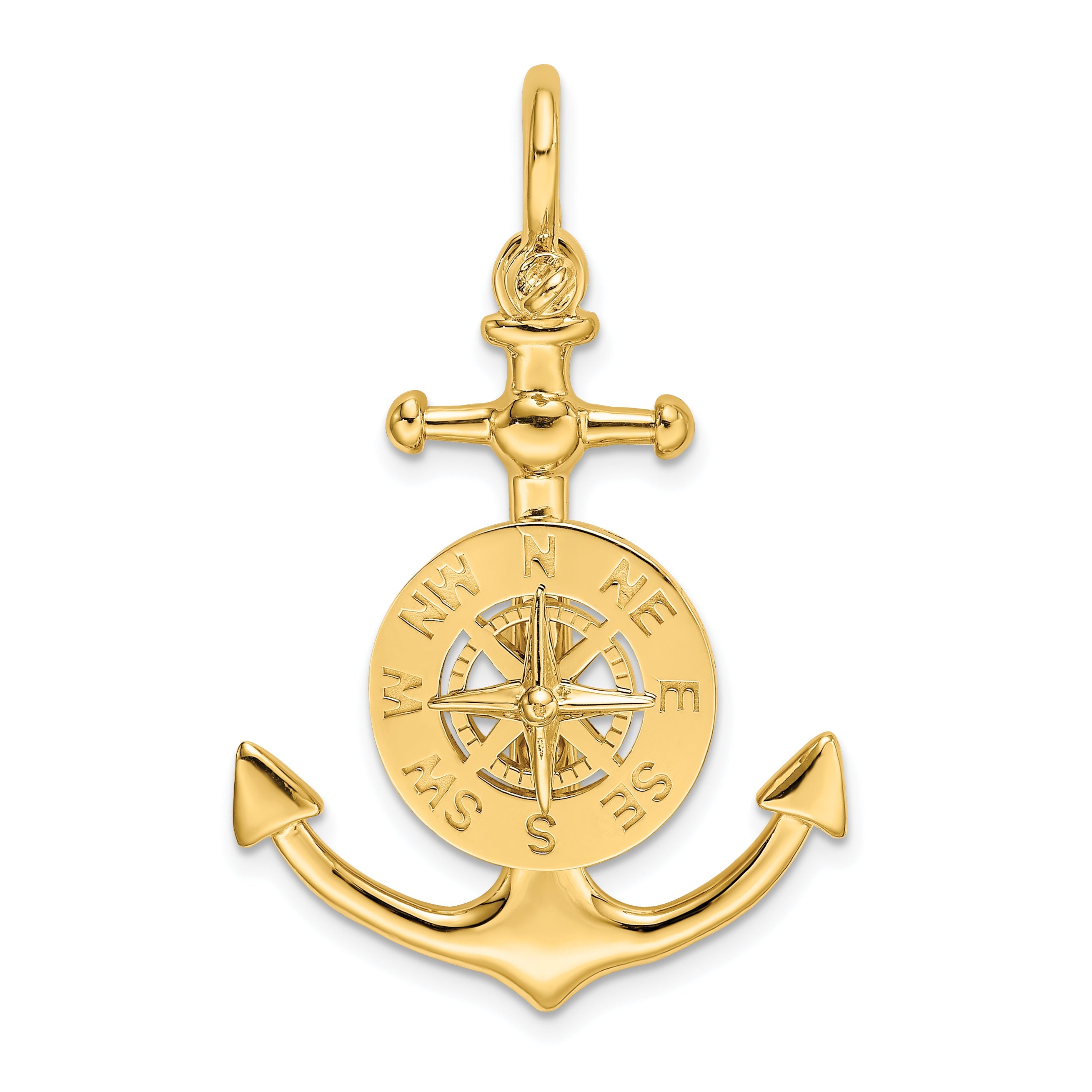 10K Yellow Gold 10K 3-D Small Anchor W/ Nautical Compass Charm