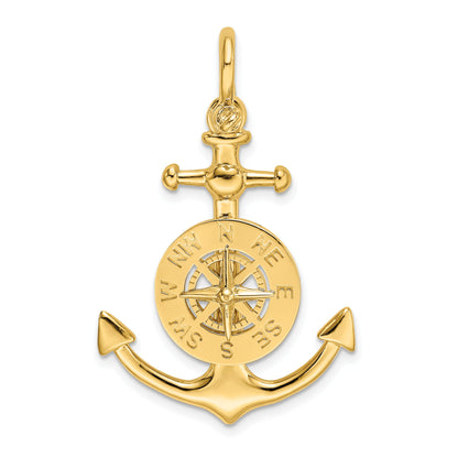 10K Yellow Gold 10K 3-D Small Anchor W/ Nautical Compass Charm