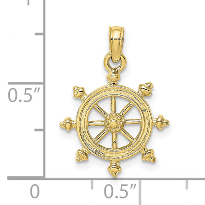 10K Yellow Gold 10K 2-D Engraved Ship Wheel Charm