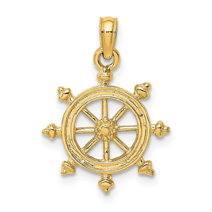 10K Yellow Gold 10K 2-D Engraved Ship Wheel Charm