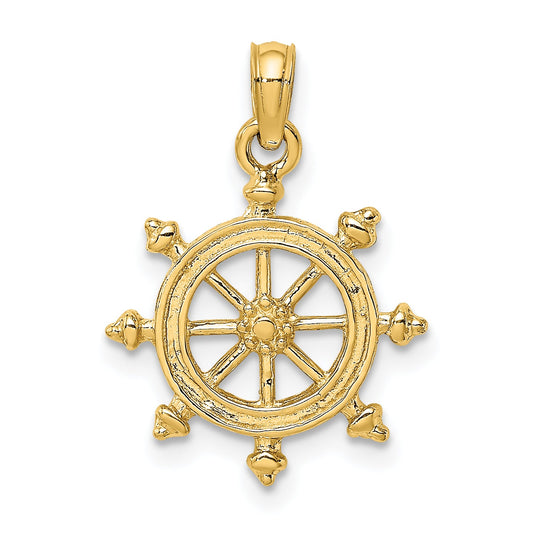 10K Yellow Gold 10K 2-D Engraved Ship Wheel Charm