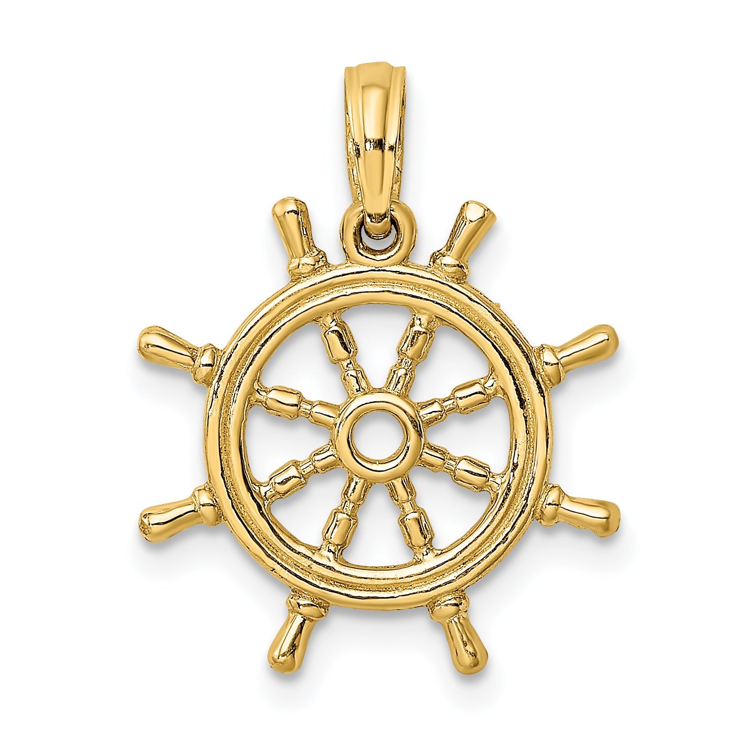 10K Yellow Gold 10K 3-D Ships Wheel Charm