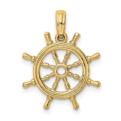 10K Yellow Gold 10K 3-D Ships Wheel Charm