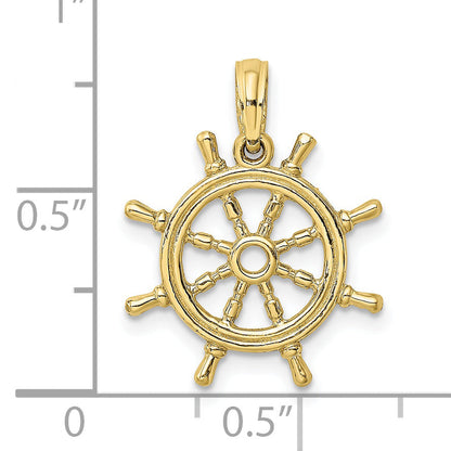 10K Yellow Gold 10K 3-D Ships Wheel Charm