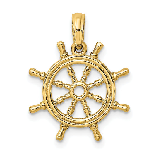 10K Yellow Gold 10K 3-D Ships Wheel Charm