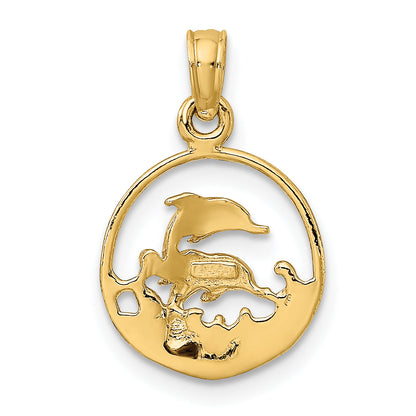 10K Yellow Gold 10K Two Dolphins In Circle Charm