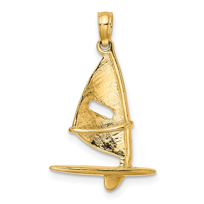 10K Yellow Gold 10K 3-D Textured Windsail Surfing Board Charm