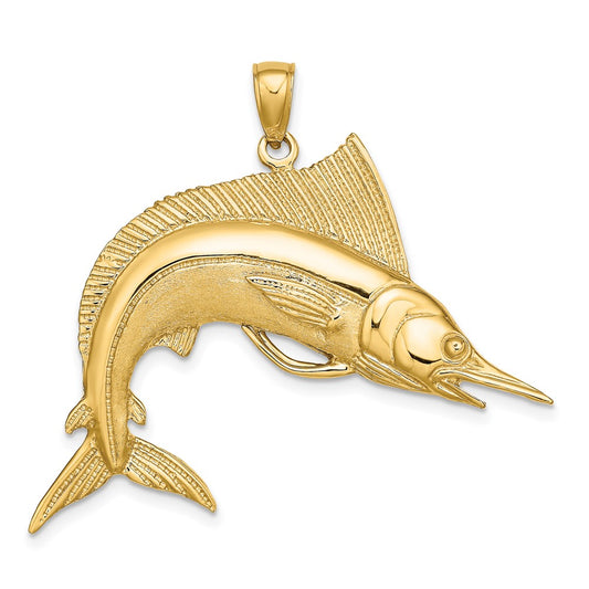 10K Yellow Gold 10K 2-D Polished / Satin Striped Marlin Charm