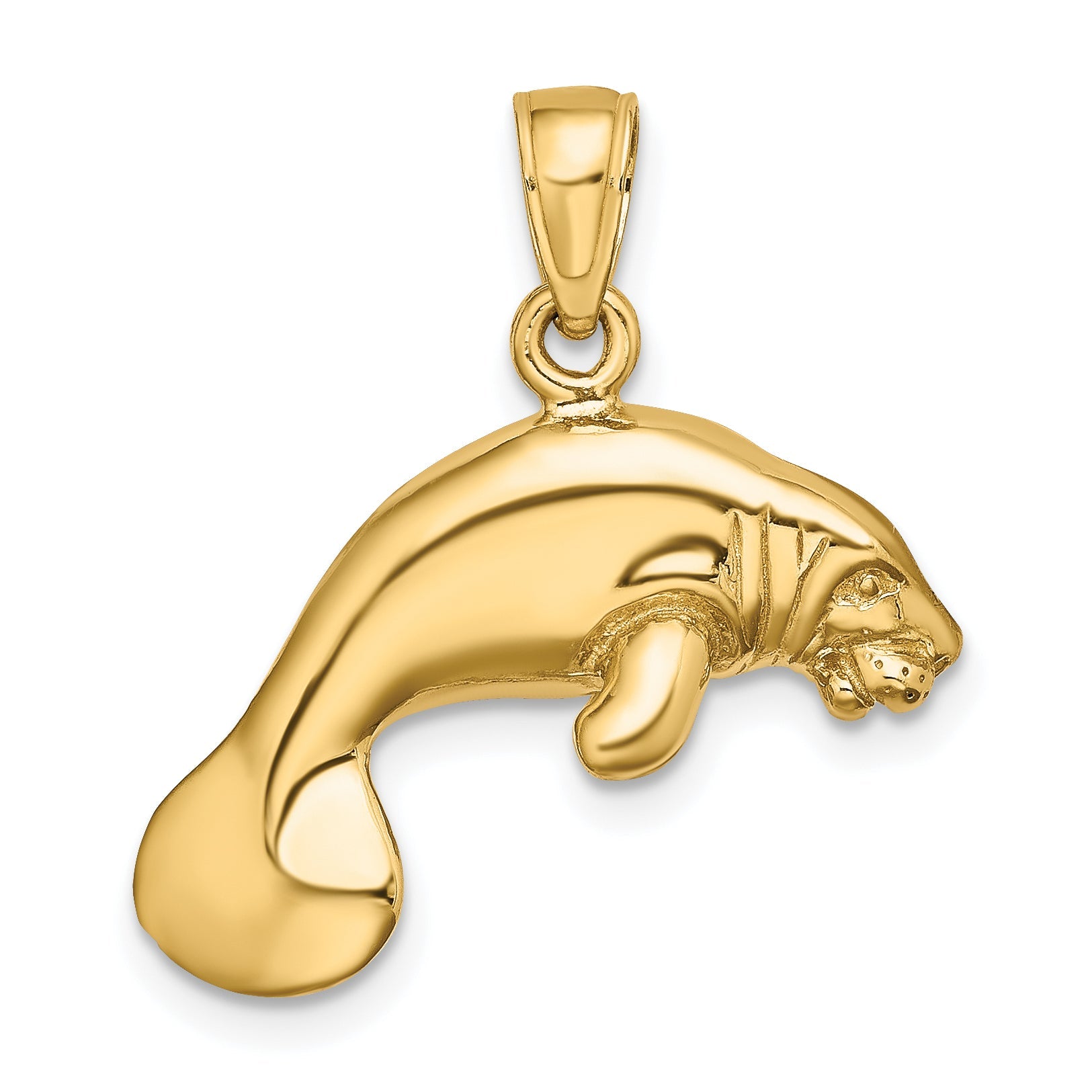 10K Yellow Gold 3-D Polished Swimming Manatee Charm