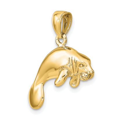 10K Yellow Gold 3-D Polished Swimming Manatee Charm