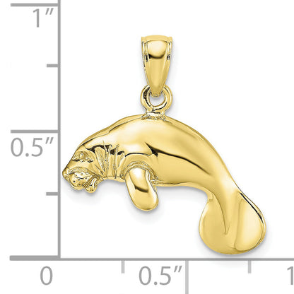 10K Yellow Gold 3-D Polished Swimming Manatee Charm