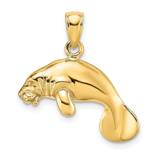 10K Yellow Gold 3-D Polished Swimming Manatee Charm