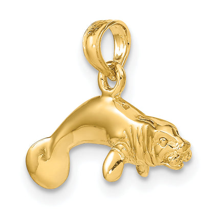 10K Yellow Gold 10K 3-D Polished Swimming Manatee Charm