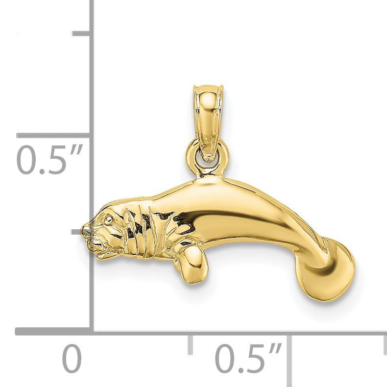 10K Yellow Gold 10K 3-D Polished Swimming Manatee Charm