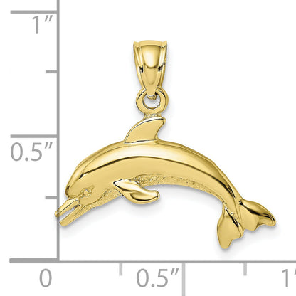 10K Yellow Gold 10K Textured Polished Dolphin Jumping Charm