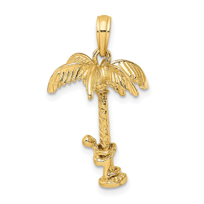 10K Yellow Gold 10K 3-D Palm Tree W/Moveable Man Charm