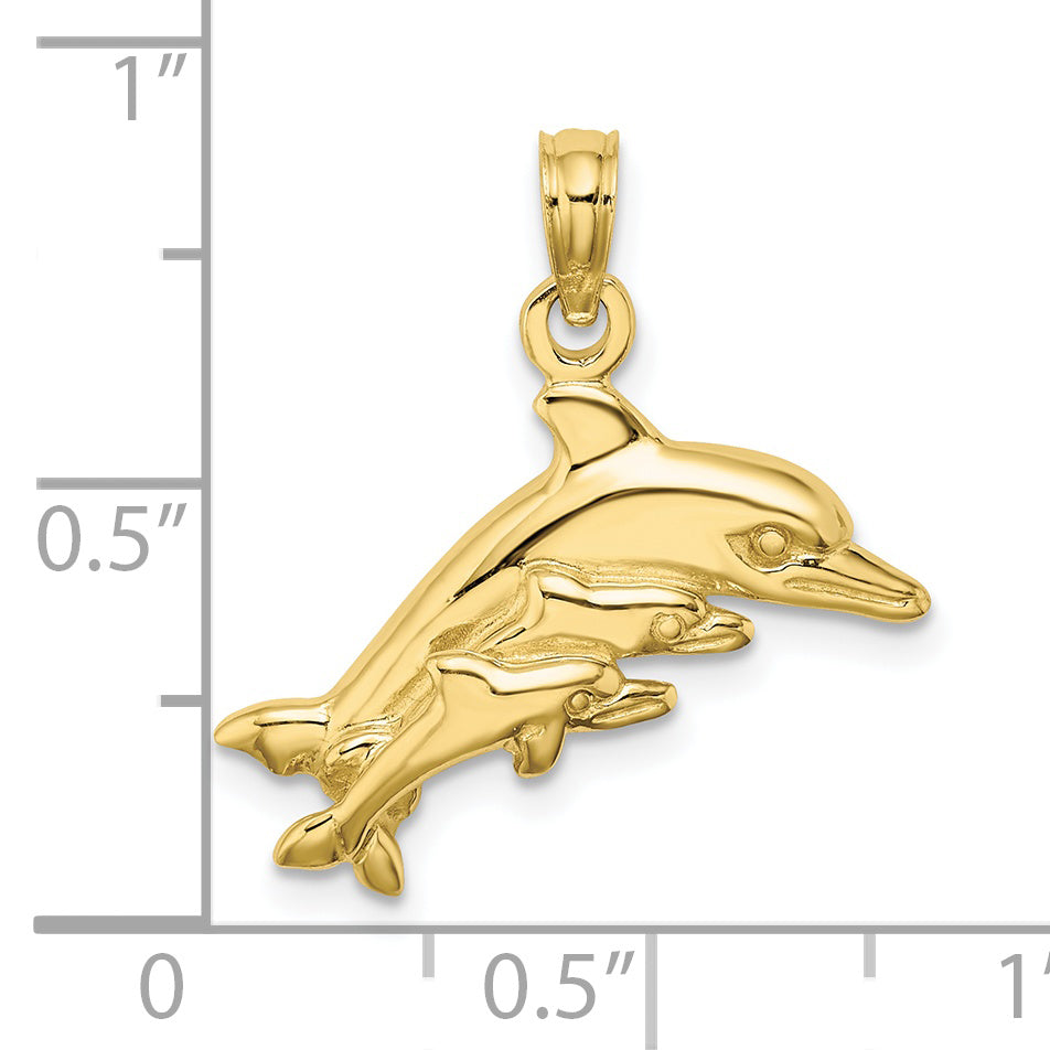 10K Yellow Gold 10K Dolphin W/ 2 Baby Dolphins Charm
