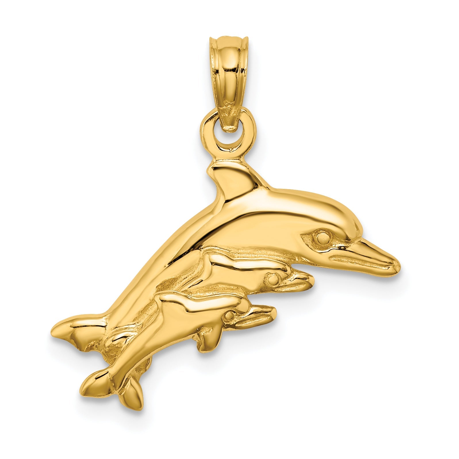 10K Yellow Gold 10K Dolphin W/ 2 Baby Dolphins Charm