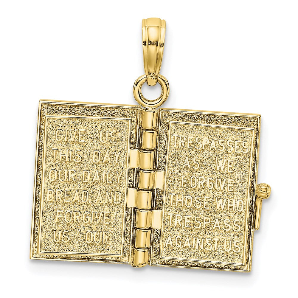 10K Yellow Gold 10K 3-D Moveable Pages Holy Bible W/ Lords Prayer Charm