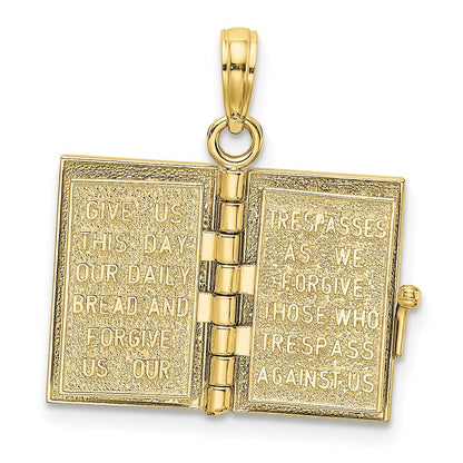 10K Yellow Gold 10K 3-D Moveable Pages Holy Bible W/ Lords Prayer Charm