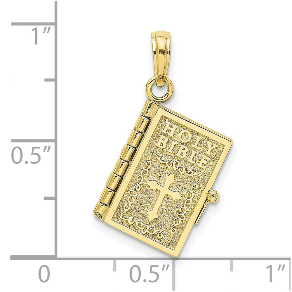 10K Yellow Gold 10K 3-D Moveable Pages Holy Bible W/ Lords Prayer Charm