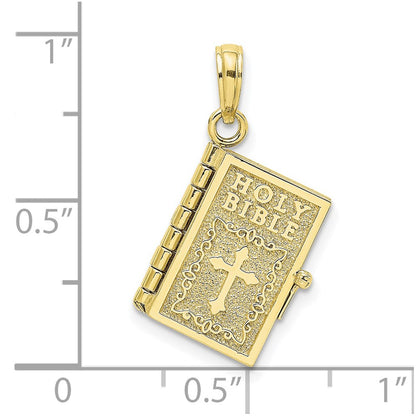 10K Yellow Gold 10K 3-D Moveable Pages Holy Bible W/ Lords Prayer Charm