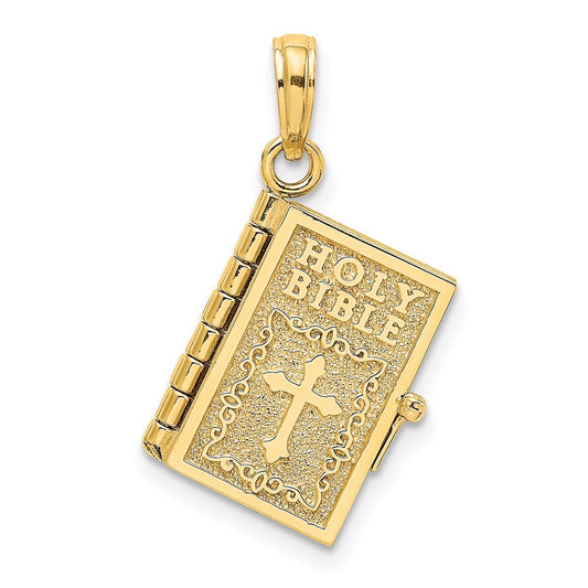 10K Yellow Gold 10K 3-D Moveable Pages Holy Bible W/ Lords Prayer Charm