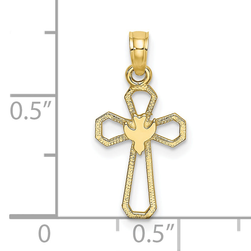 10K Yellow Gold 10K Cut-Out Cross W/ Dove Charm