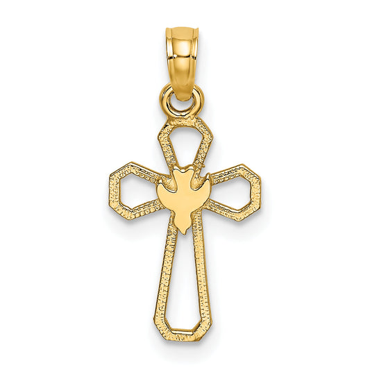 10K Yellow Gold 10K Cut-Out Cross W/ Dove Charm