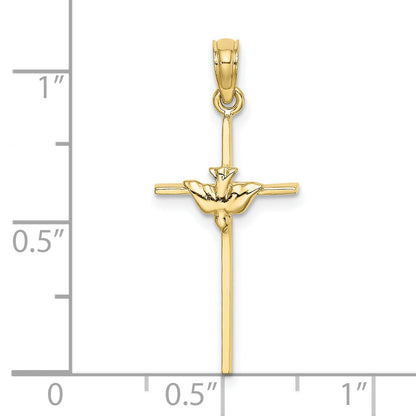 10K Yellow Gold 10K Dove On Stick Cross Charm