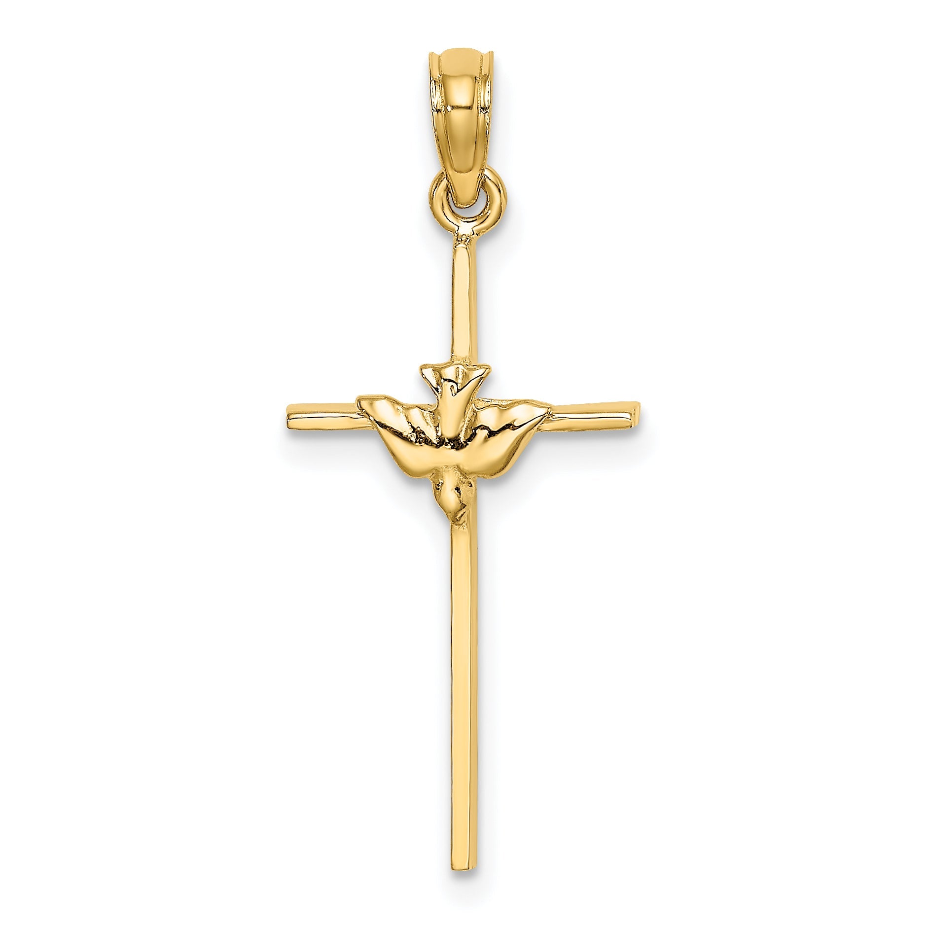 10K Yellow Gold 10K Dove On Stick Cross Charm