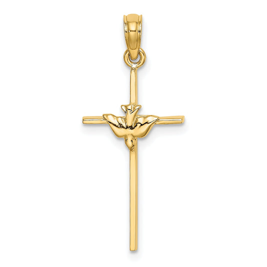 10K Yellow Gold 10K Dove On Stick Cross Charm