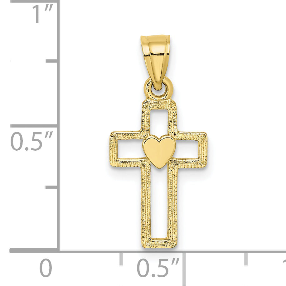 10K Yellow Gold 10K Cut-Out Cross W/ Heart Charm