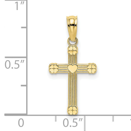 10K Yellow Gold 10K Textured W/ Center Heart Small Cross Charm