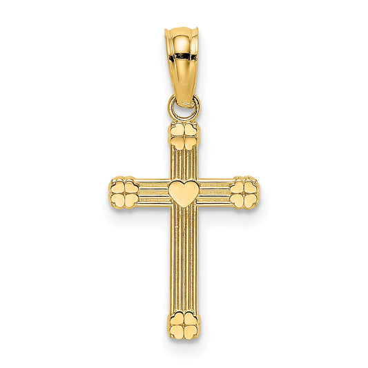 10K Yellow Gold 10K Textured W/ Center Heart Small Cross Charm