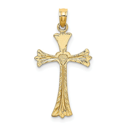 10K Yellow Gold 10K Polished And Engraved Cross W/ Heart Charm