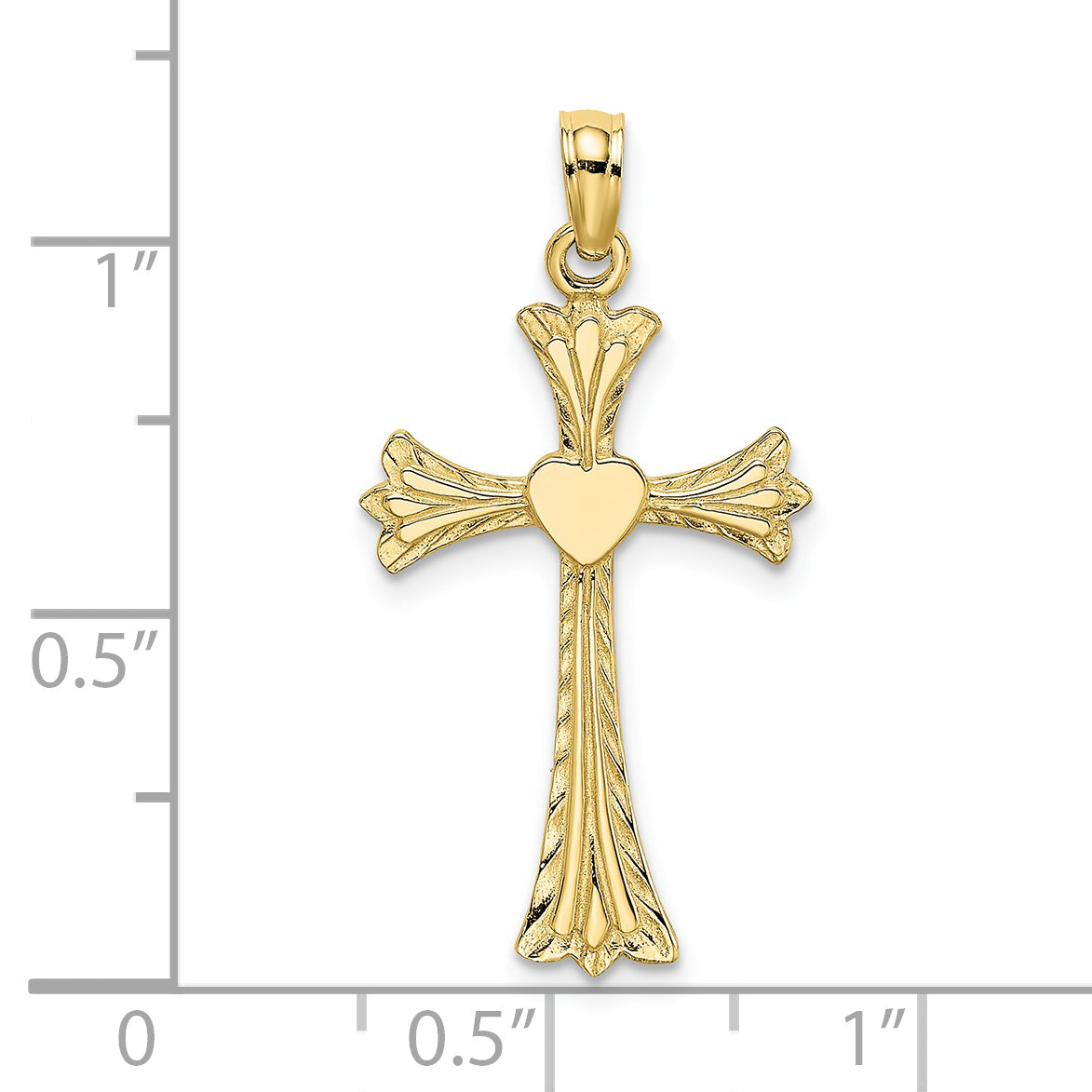 10K Yellow Gold 10K Polished And Engraved Cross W/ Heart Charm